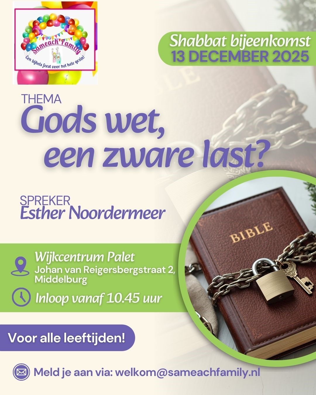 Shabbat samenkomst 13 december – Gods wetten een zware last?